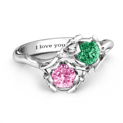 Sterling Silver Be-leaf In Love Double Gemstone Floral Ring - The Name Jewellery™