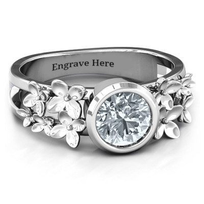 Sterling Silver Beautiful Blossoms with Split Shank Ring and Genuine Diamond Stone - The Name Jewellery™