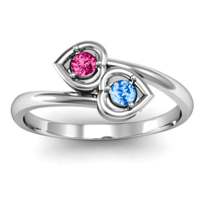 Sterling Silver Double Heart Bypass Ring - The Name Jewellery™