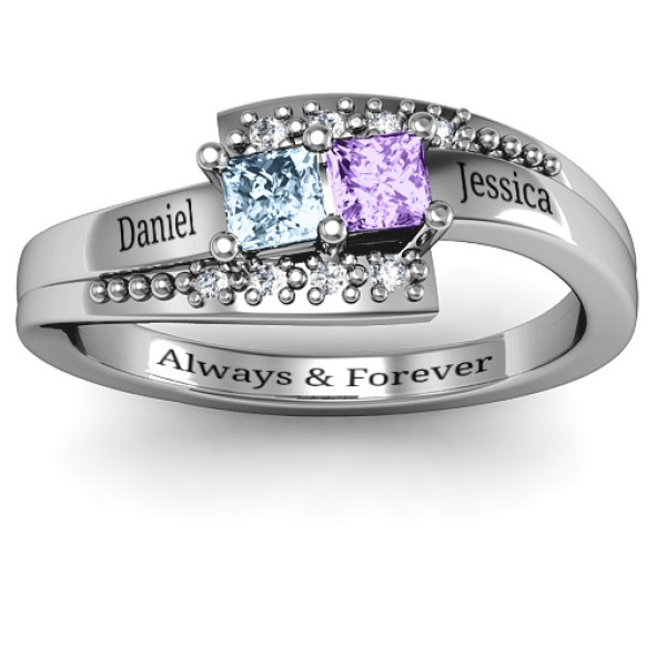 Sterling Silver Double Princess Bypass with Accents Ring - The Name Jewellery™