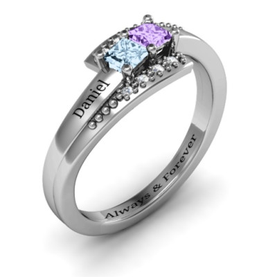 Sterling Silver Double Princess Bypass with Accents Ring - The Name Jewellery™