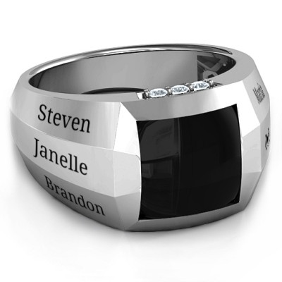 Sterling Silver Engravable Statement 6-Stone Men's Ring - The Name Jewellery™