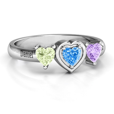 Sterling Silver Heart Stone with Twin Heart Accents Ring - The Name Jewellery™
