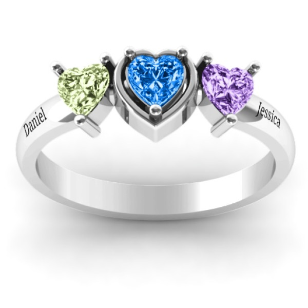 Sterling Silver Heart Stone with Twin Heart Accents Ring - The Name Jewellery™