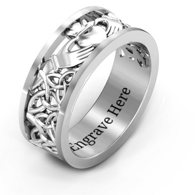 Sterling Silver Men's Celtic Claddagh Band Ring - The Name Jewellery™