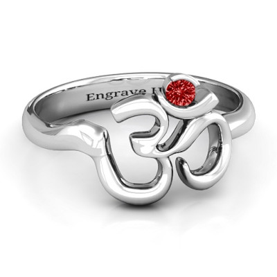 Sterling Silver Om - Sound of Universe Ring with Round Stone - The Name Jewellery™