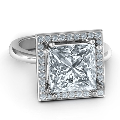 Sterling Silver Princess Cut Cocktail Ring with Halo - The Name Jewellery™