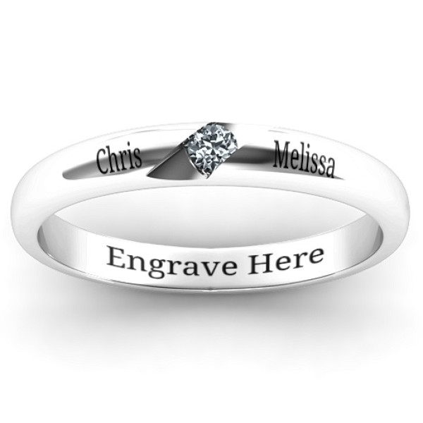 Sterling Silver Reveal Stone Grooved Women's Ring with Cubic Zirconias Stone - The Name Jewellery™