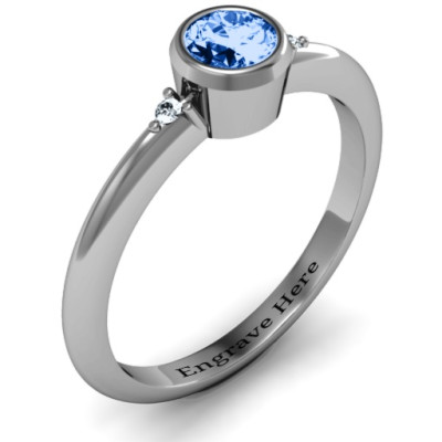Sterling Silver Round Bezel Solitaire with Twin Accents Ring - The Name Jewellery™