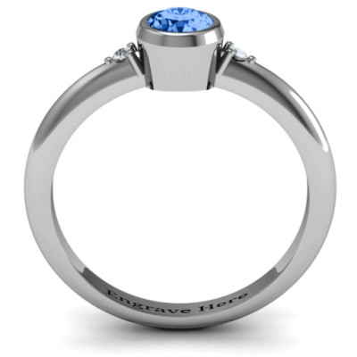 Sterling Silver Round Bezel Solitaire with Twin Accents Ring - The Name Jewellery™