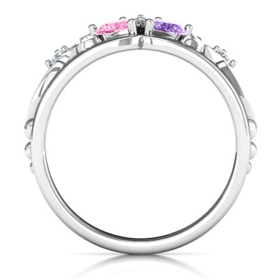 Sterling Silver Royal Romance Double Heart Tiara Ring with Engravings - The Name Jewellery™