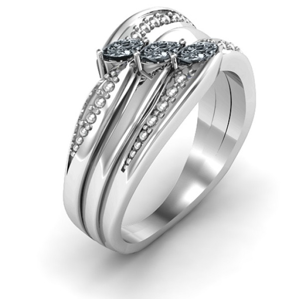 Sterling Silver Shimmering Triple-Marquise Ring - The Name Jewellery™