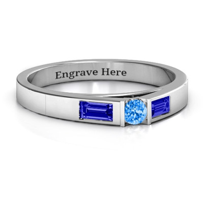 Sterling Silver Solitaire Bridge Ring with Baguette Accents - The Name Jewellery™