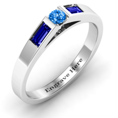 Sterling Silver Solitaire Bridge Ring with Baguette Accents - The Name Jewellery™