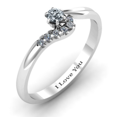Sterling Silver Solitaire Wave Ring with Stone Accents - The Name Jewellery™