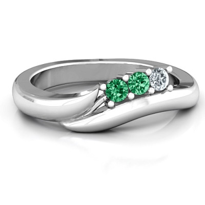 Sterling Silver Three Stone Single Bypass Ring - The Name Jewellery™