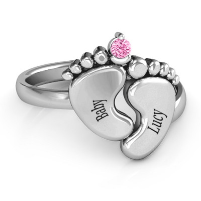 Sterling Silver Toe-tally In Love Engravable Birthstone Footprint Ring - The Name Jewellery™