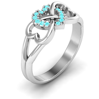 Sterling Silver Triple Heart Infinity Ring with Mint Swarovski Zirconia Stones - The Name Jewellery™