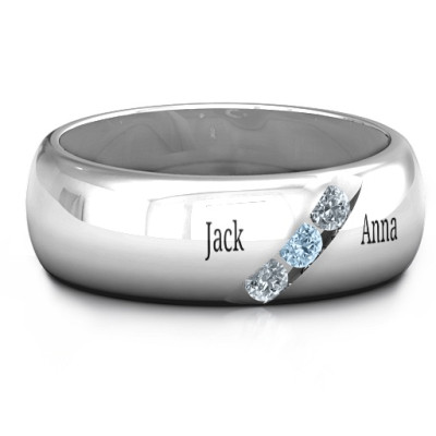 Triple Stone Grooved Men's Ring - The Name Jewellery™
