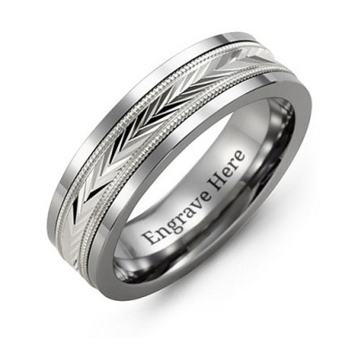 Tungsten Men's Tungsten Diamond Cut Inlay Band Ring - The Name Jewellery™