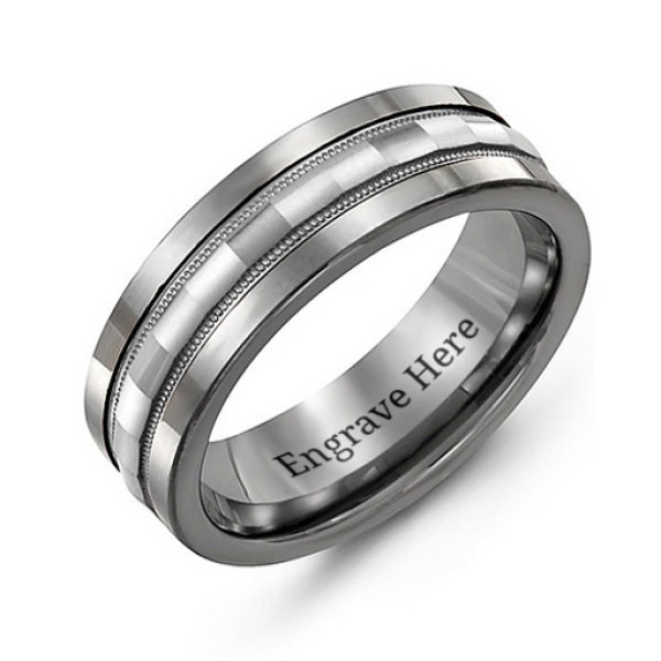 Tungsten Men's Tungsten Grooved Centre Band Ring - The Name Jewellery™