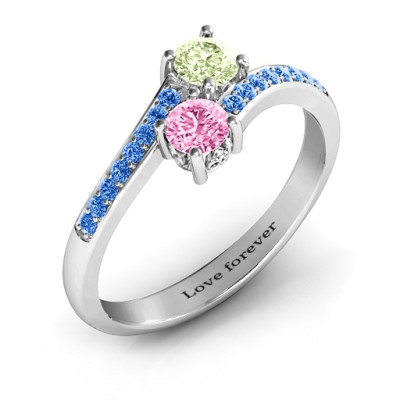 Two Stone Ring With Sparkling Accents And Filigree Settings - The Name Jewellery™
