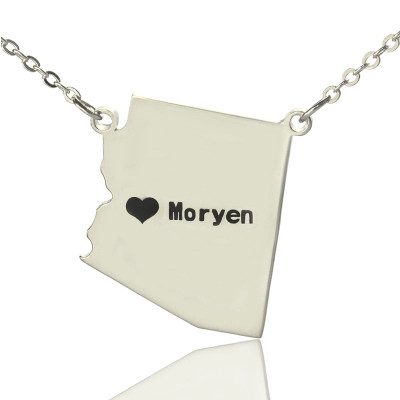 Custom Arizona State Shaped Necklaces With Heart  Name Silver - The Name Jewellery™