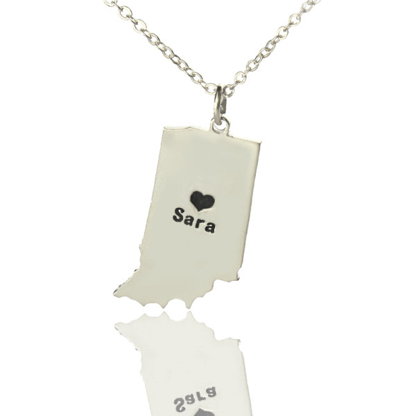 Custom Indiana State Shaped Necklaces With Heart  Name Silver - The Name Jewellery™