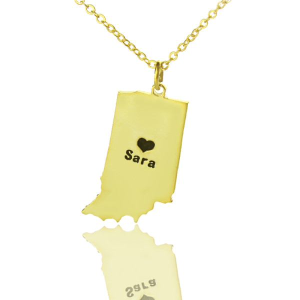 Custom Indiana State Shaped Necklaces With Heart  Name Gold Plated - The Name Jewellery™