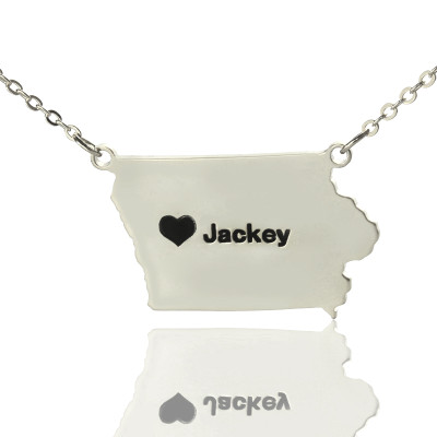 Iowa State USA Map Necklace With Heart  Name Silver - The Name Jewellery™