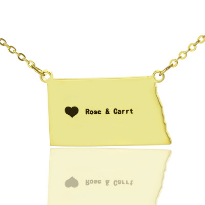 Personalised ND State USA Map Necklace With Heart  Name Gold Plated - The Name Jewellery™