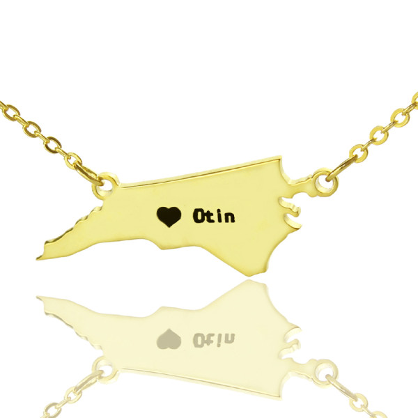 Personalised NC State USA Map Necklace With Heart  Name Gold Plated - The Name Jewellery™