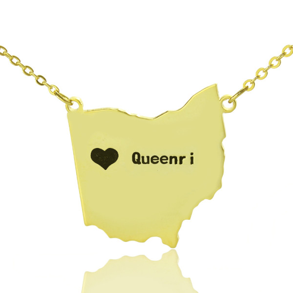 Custom Ohio State USA Map Necklace With Heart  Name Gold Plated - The Name Jewellery™