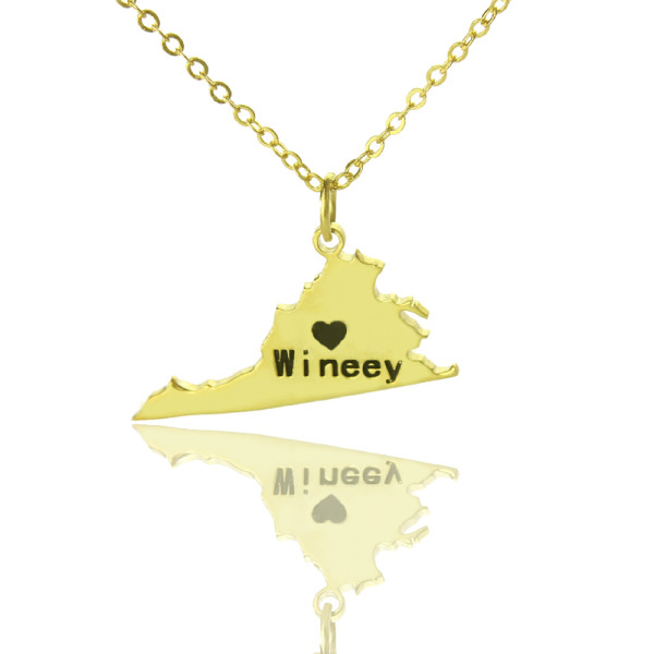 Virginia State USA Map Necklace With Heart  Name Gold Plated - The Name Jewellery™