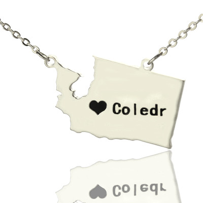Washington State USA Map Necklace With Heart  Name Silver - The Name Jewellery™
