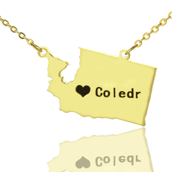 Washington State USA Map Necklace With Heart  Name Gold Plated - The Name Jewellery™