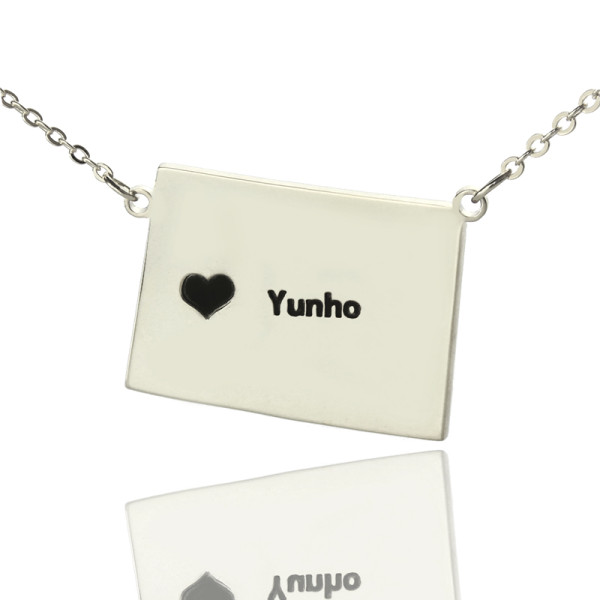 Wyoming State Shaped Map Necklaces With Heart  Name Silver - The Name Jewellery™