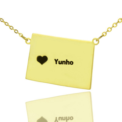 Wyoming State Shaped Map Necklaces With Heart  Name Gold Plated - The Name Jewellery™