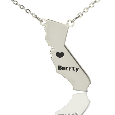 California State Shaped Necklaces With Heart  Name Silver - The Name Jewellery™