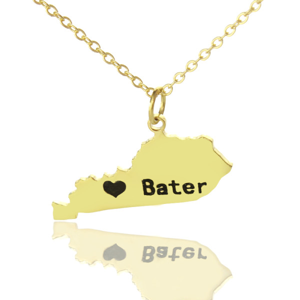 Custom Kentucky State Shaped Necklaces With Heart  Name Gold Plated - The Name Jewellery™