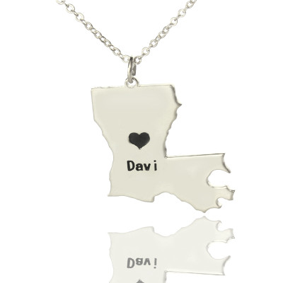Custom Louisiana State Shaped Necklaces With Heart  Name Silver - The Name Jewellery™