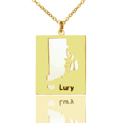 Personalised Rhode State Dog Tag With Heart  Name Gold Plated - The Name Jewellery™