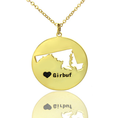 Custom Maryland Disc State Necklaces With Heart  Name Gold Plated - The Name Jewellery™