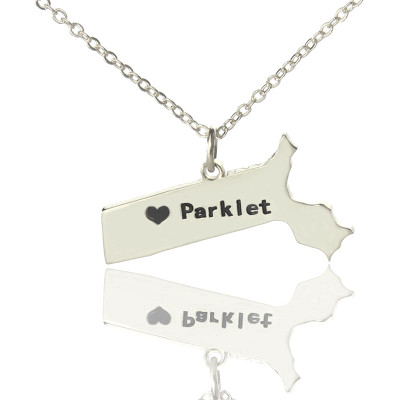 Massachusetts State Shaped Necklaces With Heart  Name Silver - The Name Jewellery™