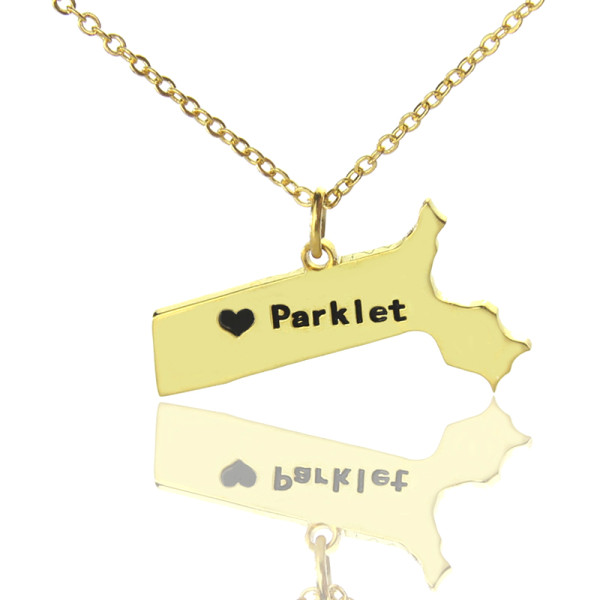 Massachusetts State Shaped Necklaces With Heart  Name Gold Plated - The Name Jewellery™