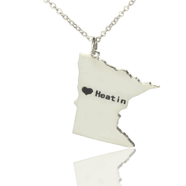 Custom Minnesota State Shaped Necklaces With Heart  Name Silver - The Name Jewellery™