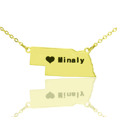 Custom Nebraska State Shaped Necklaces With Heart  Name Gold Plated - The Name Jewellery™