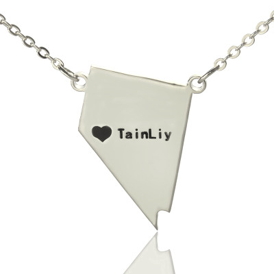 Custom Nevada State Shaped Necklaces With Heart  Name Silver - The Name Jewellery™