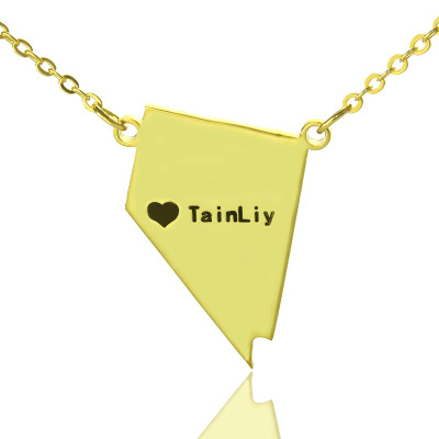 Custom Nevada State Shaped Necklaces With Heart  Name Gold Plated - The Name Jewellery™
