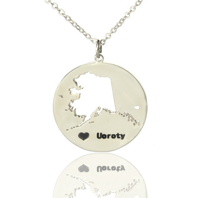Custom Alaska Disc State Necklaces With Heart  Name Silver - The Name Jewellery™